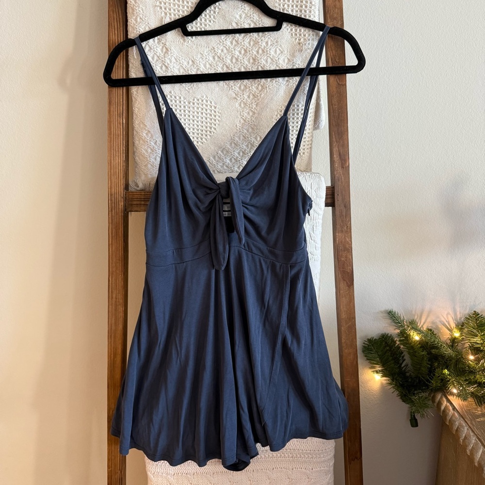 Urban Outfitters Navy Blue Front Tie Detailed Wrap Style Romper